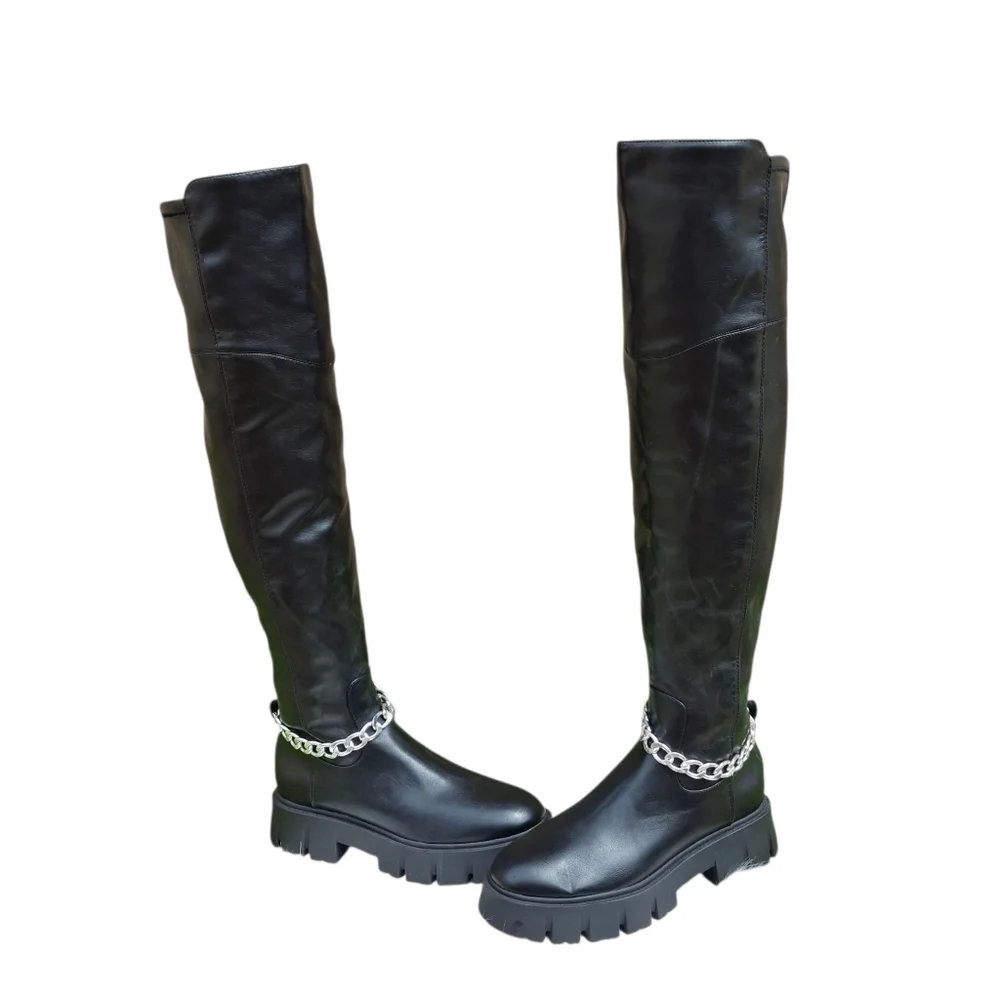 GBG Los Angeles Coen Thigh High With Chain Black Platform Boots Women Size 10